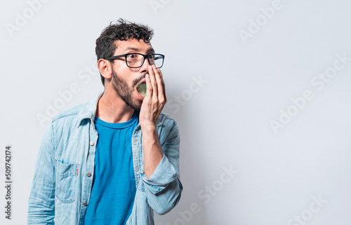 Person with bad breath problem, Concept of person with halitosis and bad breath, a guy with bad breath and halitosis problem