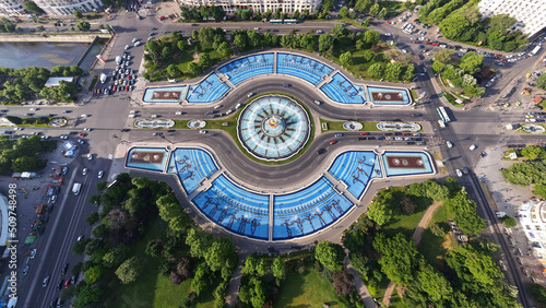 Aerial drone view of Bucharest downtown, Romania