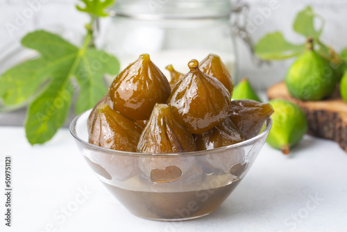 Green fresh fig jam, Turkish dessert. (Turkish name; incir receli)