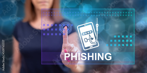 Woman touching a phishing concept