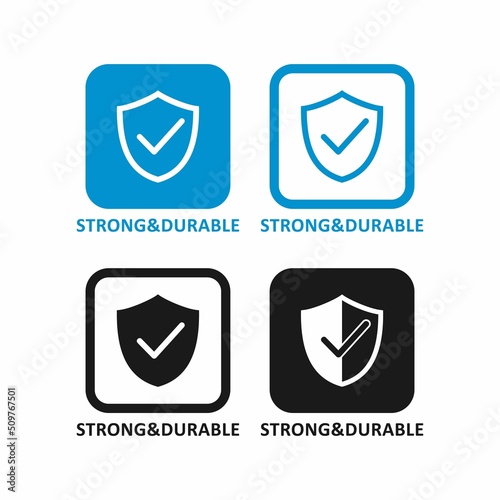 Strong durable with shield and check mark set vector logo badge 