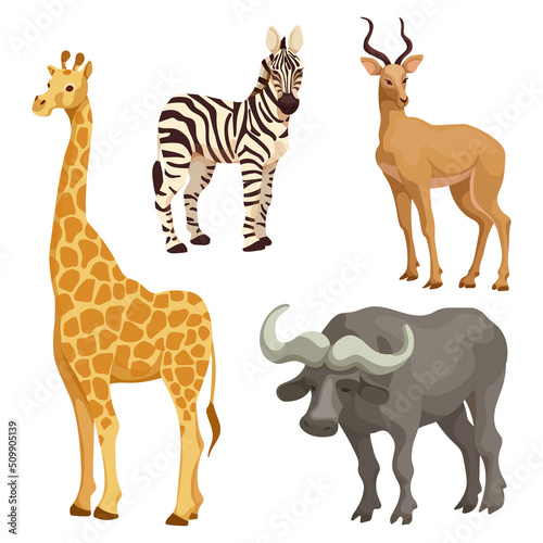 African savanna animals set.Cartoon vector graphics.