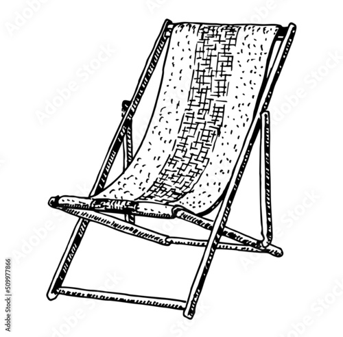 Sketch Wooden chaise lounge on a white background. Hand drawn each chair icon - beach chaise longue. Vacation and travel concept. Beach chair