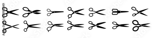 Scissors vector icon set. barber illustration sign collection.