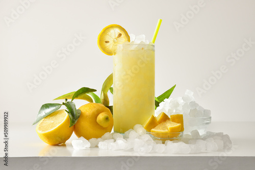 Lemon slush with fruit and ice and isolated background