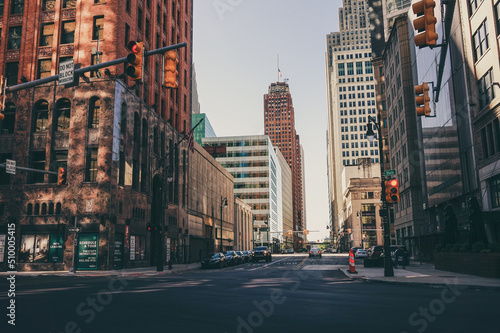 Street view from the downtown of Detroit MI, USA