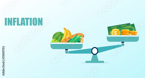 Vector of food grocery goods prices vs money value on a scale