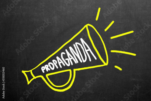 Propaganda and fake news concept. A megaphone with the word propaganda. Misinformation and counterinformation concept.