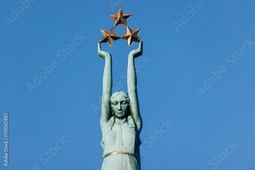 Close up of Monument of freedom of Latvia