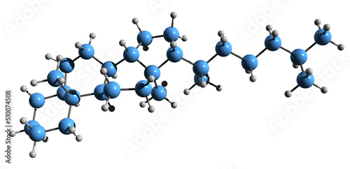  3D image of Cholestane skeletal formula - molecular chemical structure of tetracyclic triterpene isolated on white background