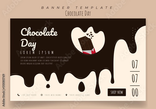 Web banner template with melted chocolate background design for chocolate day design