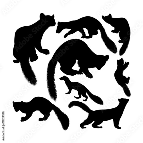 Pine marten animal silhouettes. Good use for symbol, logo, icon, mascot, sign, or any design you want.