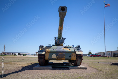 Lexington, Nebraska - April 29 2021: Army Marines military M110A2 Vehicle Tank at Heartland Museum of Military Vehicles.