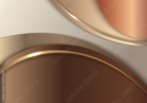 Abstract elegant golden metallic curved shapes overlapping on silver background luxury style