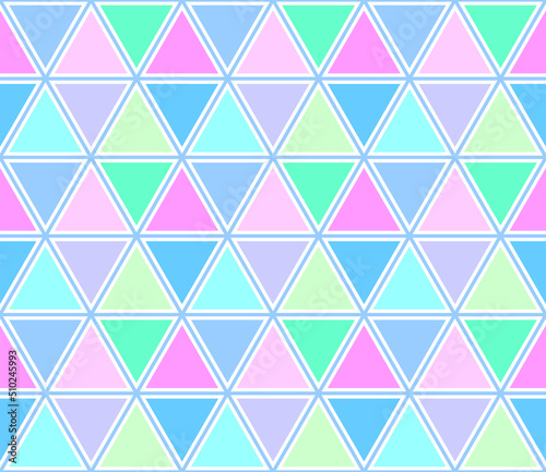Seamless geometric triangles and hexagons mosaic colorful pattern.