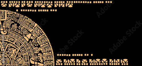 Corner design on the theme of the Mayan calendar. Ancient Mayan Calendar. Mayan ornament. Images of characters of ancient American Indians.The Aztecs, Mayans, Incas. The Mayan alphabet.Ancient signs 