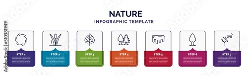 infographic template with icons and 7 options or steps. infographic for nature concept. included whirlpool, reeds, quaking aspen tree, tree with white foliage, melting, white ash tree, leafless