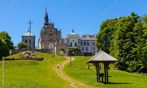 Lysa Gora, Swiety Krzyz mount hilltop with medieval Benedictive Abbey and pilgrimage sanctuary in Swietokrzyskie Mountains near Nowa Slupia village in Poland