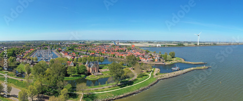 Aerial panorama from the city Medemblik in the Netherlands