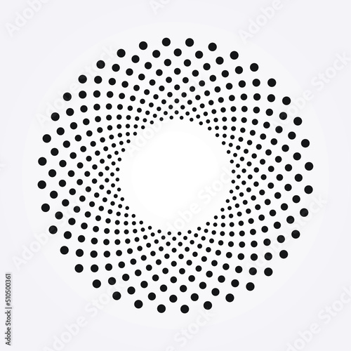 Circle halftone spiral backdrop. Dotted abstract concentric circle. spiral, swirl, twirl element. Circular and radial dots helix. Design element for multipurpose use.