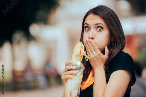 Girl Eating a Disgusting Sandwich Feeling Sick 