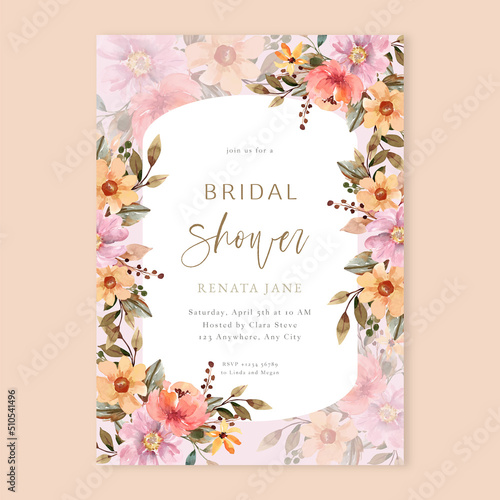 Cream and Yellow Floral Watercolor Bridal Shower Invitation