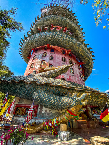 Aerial view of Wat Sam Phran the Dragon temple in Nakhon Pathom, Thailand