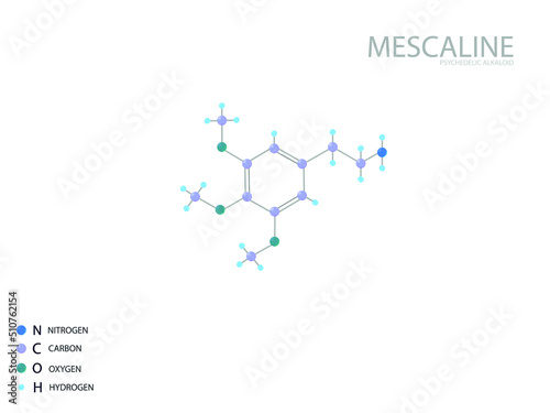 Mescaline molecular skeletal 3D chemical formula. 