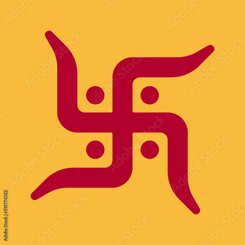 The Swastika symbol, Swastik, sacred symbol of Hindus of divinity and spirituality vector icon in flat style design isolated on yellow background. Vector illustration.