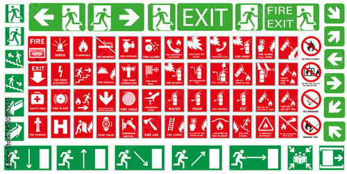 Fire action signs. 