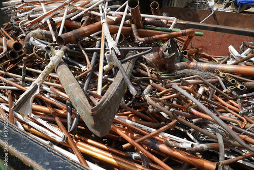 Copper scrap, copper tubes, non-ferrous metal wire recycling, windings without insulation. Hannover, Germany.