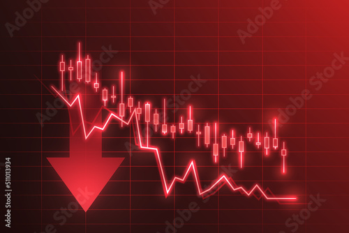Financial crisis stock chart business on economy market background with down diagram money exchange finance graph or loss global investment trade analysis recession and fall sales price crash risk.