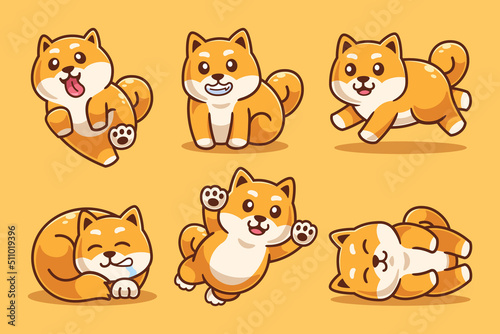 Collection of Cute Shiba Inu Cartoon Character