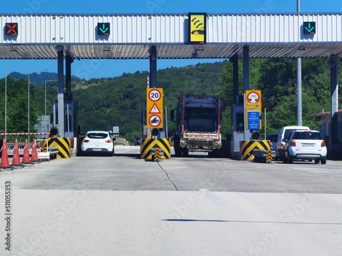 toll station in egnatia street greece car drivers road highway