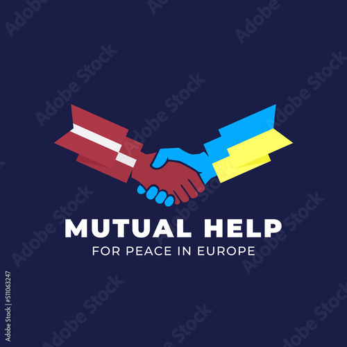 Ukrainian and Latvian friendship mutual help and partnership handshake Abstract Vector Sign Peace Symbol Icon Template. Hand Shake with European flags Isolated
