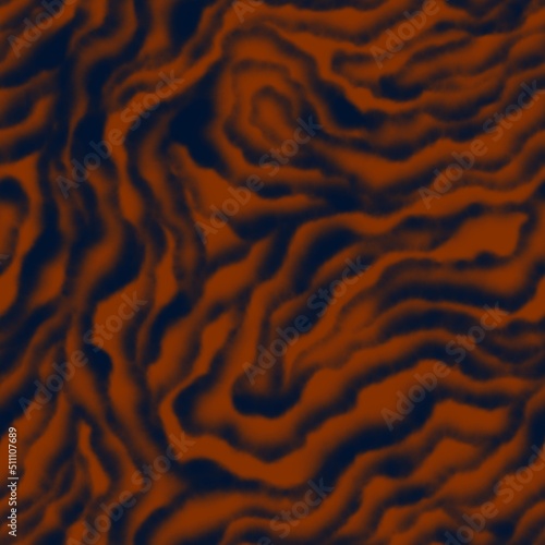 Abstract watercolor wavy pattern. Blurred dark orange marble striped texture.