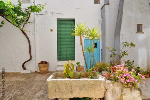 The door of a small house in Presicce, a village in the Puglia region of Italy.