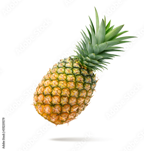 Pineapple levitate isolated on white background. Clipping path.