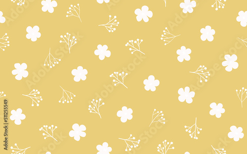 Seamless floral pattern based on traditional folk art ornaments. Art flowers on color background. Scandinavian style. Sweden nordic style. Vector illustration. Simple minimalistic pattern