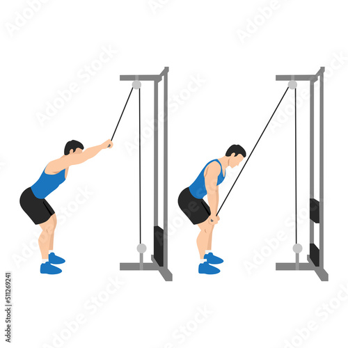 Man doing Straight arm lat pulldown exercise. Flat vector illustration isolated on white background