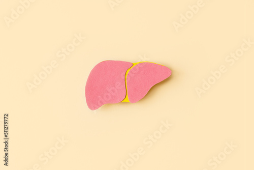 World hepatitis day. Liver on beige background. Awareness of prevention and treatment viral hepatitis. Liver cancer. World cancer day.