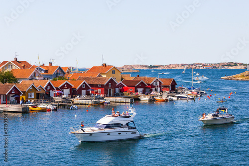 Motor boats at a fishing village on the Swedish west coast