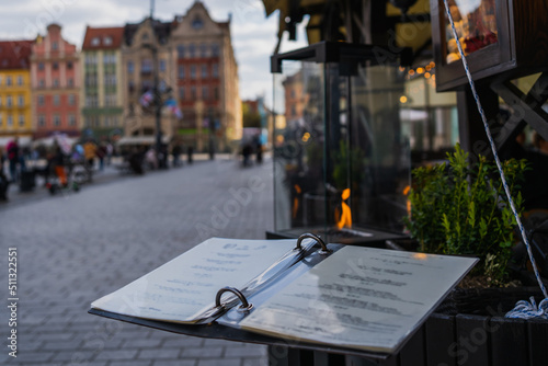 Restaurant menu on urban street in Wroclaw