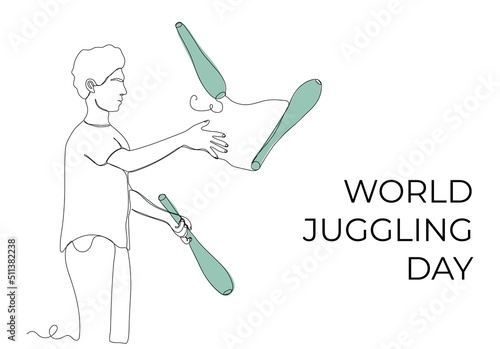 Single one line drawing an acrobat juggling. This game requires dexterity, concentration, and constant practice. Modern continuous line draw design graphic vector illustration