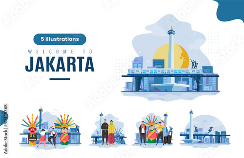 Welcome to Jakarta city flat illustration set