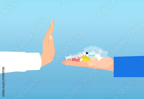Vector of a man rejects drugs when being offered