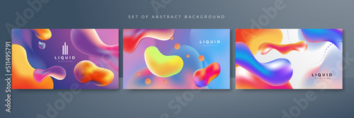 Set of colorful vivid vibrant gradient liquid fluid abstract background