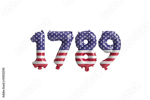 3d illustration of 1789 balloon with USA flag colors isolated on white background