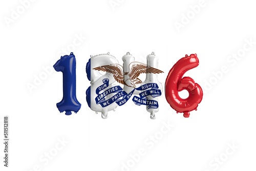 3d illustration of 1846 balloon with iowa flag colors isolated on white background