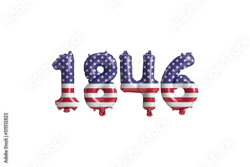 3d illustration of 1846 balloon with USA flag colors isolated on white background